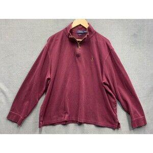 Polo Ralph Lauren 1/4 Zip Sweater Mens Estate Rib Burgundy Pullover Pony Size XL
